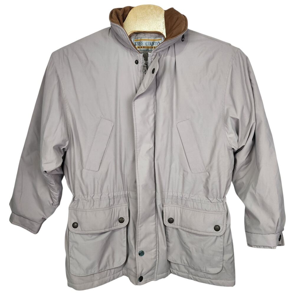 Vtg Men's Free Country USA Parka Jacket Large Elbow Patch quilted blanket lined